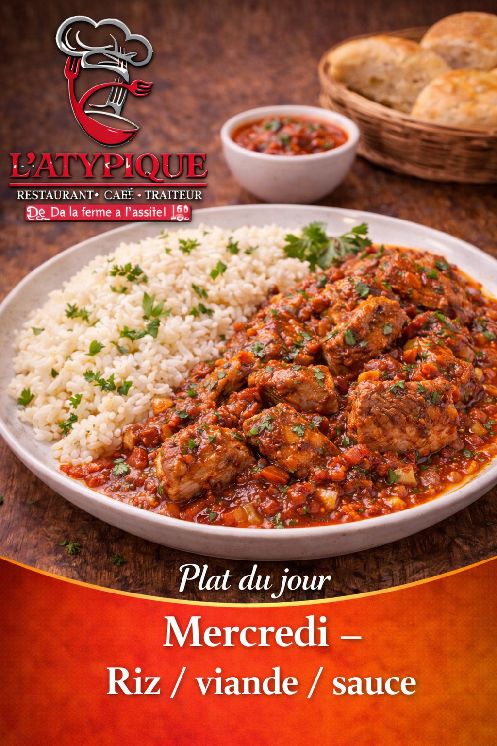 Mercredi — Riz / viande / sauce